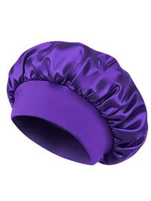 1pc Women's Solid Color Wide Brim Elastic Satin Sleep Cap, Fashionable Sleep Bonnet, Comfortable & Breathable, Suitable For Daily Hair Care - Little Hat 1Pcs - View 25