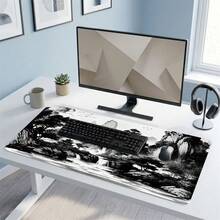Svartvit landskapsmotiv extra lång musmatta för gaming, kontor och hem, konstdesign, present till vänner och familj, gummibotten, för PC, laptop och skrivbord, flera storlekar, dator- och tangentbordsmatta, halkfri och slitstark - Visa 4