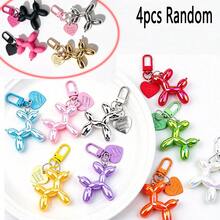 4pcs Dopamine Laser Balloon Dog Keychain, Holographic Colorful Heart Pendant Charm, Cute Bag Accessory, Couple Matching Decoration - Multicolor - View 11