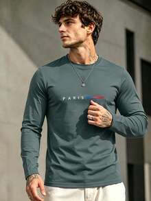 3pcs Men's Crew Neck Long Sleeve T-Shirts, Paris Graphic Print Casual Basic Style Autumn Daily Wear Tops - Multicolor - View 5
