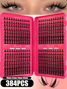 384對睫毛書，10-16mm混合密度，新款貓眼D捲度睫毛，DIY自然妝感睫毛套組，超柔軟輕盈，含睫毛膠組，適合日常、約會、派對、專業妝容簇裝假睫毛 - 彩色 - 查看 11
