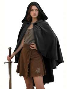 1pc Medieval Renaissance Style Hooded Cloak, Faux Velvet Polyester Outerwear, Suitable For Halloween, Christmas, Easter Cosplay Costumes - Unisex Machine Washable Historical Gear Accessory - Multicolor - View 1