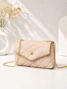 1pc Girls Quilted Casual Fashion Flap Chain Crossbody Bag, Shoulder Bag, Suitable For Daily Use, Vacation, Ideal Gift Choice - Khaki - View 5