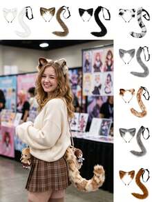 Plush Cat Costume Set Two Pieces Multi-Color Optional Dress-Up Props Cat Headband Party Stage Halloween Costume - Set - View 1