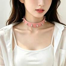 1pc Black Rivet PU Leather Choker, Adjustable Size, Music Festival Street Style Outfit, Carnival Sexy Personalized Necklace, Halloween - Multicolor - View 6