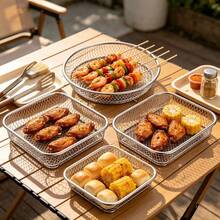 Pack Air Fryer Wire Rack Set, Round & Square & Rectangular Stainless Steel Mesh Basket, Multi-Purpose Baking Grilling Drainage Rack For Oven Kitchen Cooking - Multicolor - View 3