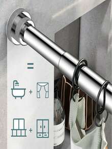 No-Drill Telescopic Rod, Multi-Function Shower Curtain Rod, Heavy-Duty Drying Rack, Towel Bar, Door Curtain Rod, Wardrobe Support Rod, Storage Rod, Suitable For Kitchen, Bathroom, Bedroom, Balcony - A - View 2