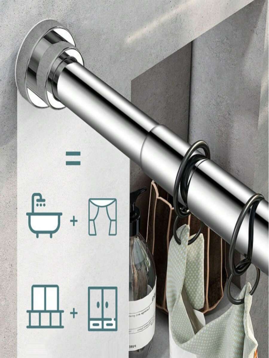 No-Drill Telescopic Rod, Multi-Function Shower Curtain Rod, Heavy-Duty Drying Rack, Towel Bar, Door Curtain Rod, Wardrobe Support Rod, Storage Rod, Suitable For Kitchen, Bathroom, Bedroom, Balcony