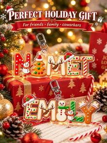 Personalized Christmas Name Keychain, Custom A-Z Acrylic Keyring, Festive Letter Bag Charm, Holiday Gift For Kids - Multicolor - View 5