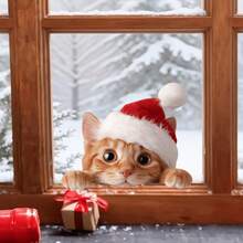 Christmas Cat Cartoon Minimalist Cute Pet Outdoor Balcony Glass Window Decoration Stickers, Perfect Holiday Gift, Unique Decorative Item - one-size - View 4