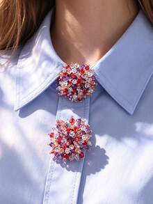 1pc/2pcs Elegant Heart-Shaped Button Cover, Shirt Button Cover Clip-On Button Cover, Fashion Crystal Cufflink Cover, Suitable For Formal Wear - Multicolor - View 1