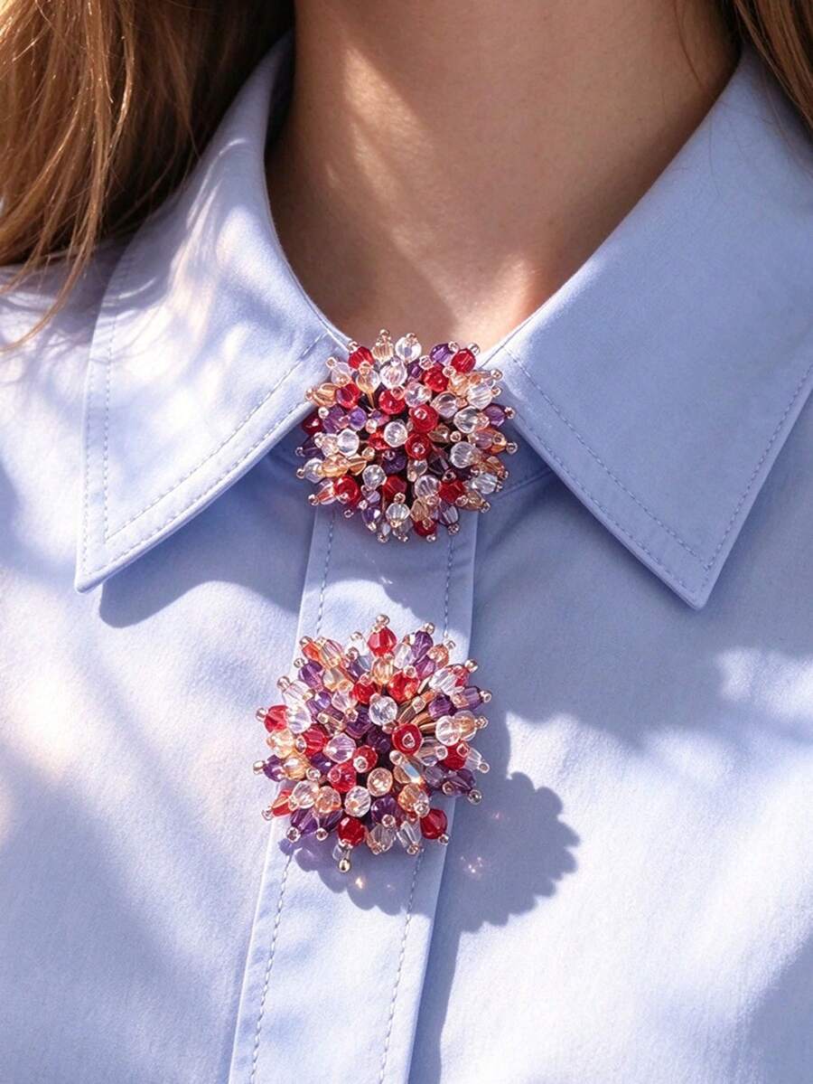 1pc/2pcs Elegant Heart-Shaped Button Cover, Shirt Button Cover Clip-On Button Cover, Fashion Crystal Cufflink Cover, Suitable For Formal Wear - Multicolor - View 1