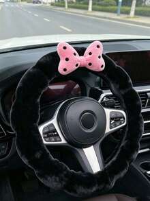 1PC Car Bubble Plush Wavy Round Steering Wheel Cover, Cute Warm Car Interior Decoration Bowknot Steering Wheel Cover - Multicolor - View 14
