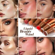 Julystar Liquid Beauty Wand 3-Piece Set, Liquid Blush + Highlighter + Contour 3-In-1, With Built-In Sponge Applicator, Watery And Lightweight Texture, Easy To Blend, Adheres Well Without Powderiness, Multiple Colors Available, Long-Lasting Wear; Easily Create Dimensional Atmosphere, Suitable For Daily, Party, Halloween, Christmas And Other Holiday Makeup, Simple Application Beginner-Friendly. - Multicolor - View 5