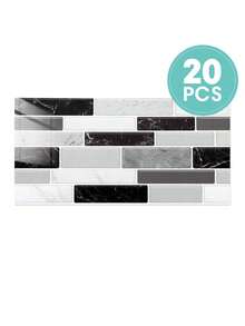 10/20/30pcs PVC Glossy Self-Adhesive Tile Stickers 30x15cm, Self-Adhesive Marble Pattern Wall Decals, Glossy Design, Waterproof, Kitchen Tile Stickers, DIY Wall Decor, Home Decoration - Vintage Faux Tile - View 8