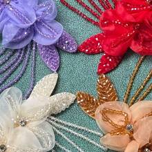 1pc Tassel Crystal Chiffon Embroidered 3D Flower Applique Patch For Clothing, Bag, Home Decor, Multi-Color Options - Tassel Style - View 3