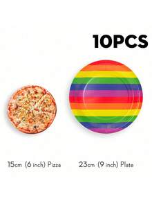 10/24pcs 7 Inch Rainbow Striped Paper Plates, Disposable Dessert Plates, Suitable For Birthday, Rainbow Theme, Summer Party, Picnic, BBQ, Pizza, Family Gathering, Outdoor Party, Dessert Table, Celebration, Party Supplies, Table Decor - Multicolor - View 10