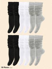 Autumn/Winter 4/6/12/18/30pcs Casual Socks, College Style Design, Comfortable, Suitable For Daily Wear/Back To School/Campus Outfit/Sports Gear/Classroom Scene/New Semester/School Season/Student Essential. Various Sock Styles, Random Color Matching, Meeting Different Style Needs. (1 Pair) - Black and White - View 7