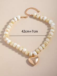 1pc Fashionable Exaggerated Colorful Resin Acrylic Handmade Beaded Heart-Shaped Pendant Collarbone Necklace For Women - White - View 5