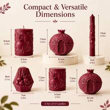 4pcs Burgundy Pomegranate Candles With Delicate 3D Embossed Craft, Unique Fruit Shape Design - Burgundy - View 9