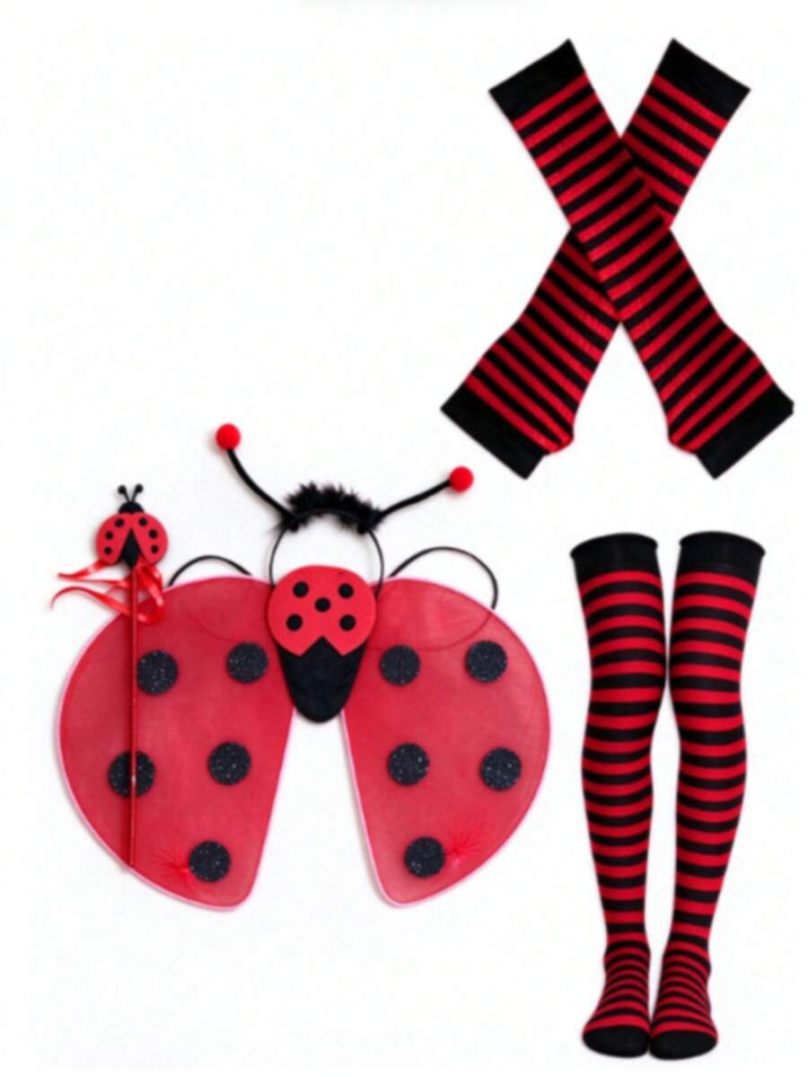 5pcs Women's Ladybug Halloween Costume Set, Includes Wings, Headband ...
