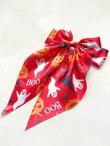 1pc Halloween Accessory Ghost Spider Flowing Ribbon Spring Clip With Embossed Bow Ribbon Print Personalized Party Costume Accessory Wearable Triangle Scarf Headpiece For Back Of Head - Multicolor - View 7