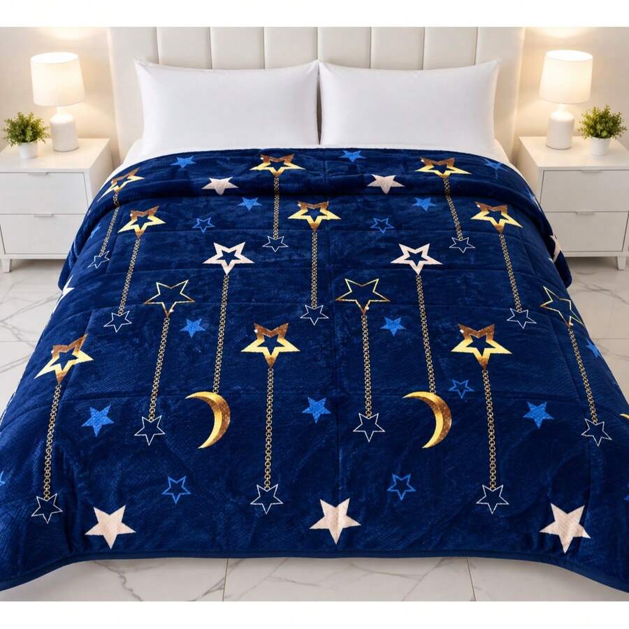 Ultra-Soft Lightweight Queen-Size Blanket With Sherpa Lining - Blue - View 1