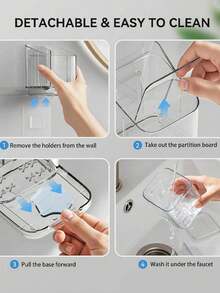 1pc Wall-Mounted Toothbrush Holder, Space-Saving Sink Storage, Detachable Toothbrush Rack, Independent Plastic Bathroom Storage Shelf, Suitable For Toothbrush And Toothpaste - Multi-Compartment Design, Wall-Mounted Vanity Storage Rack, Suitable For Adults And Family Use, Bathroom Essential, Home Decor, Bedroom Essential, Storage Essential - Multicolor - View 8