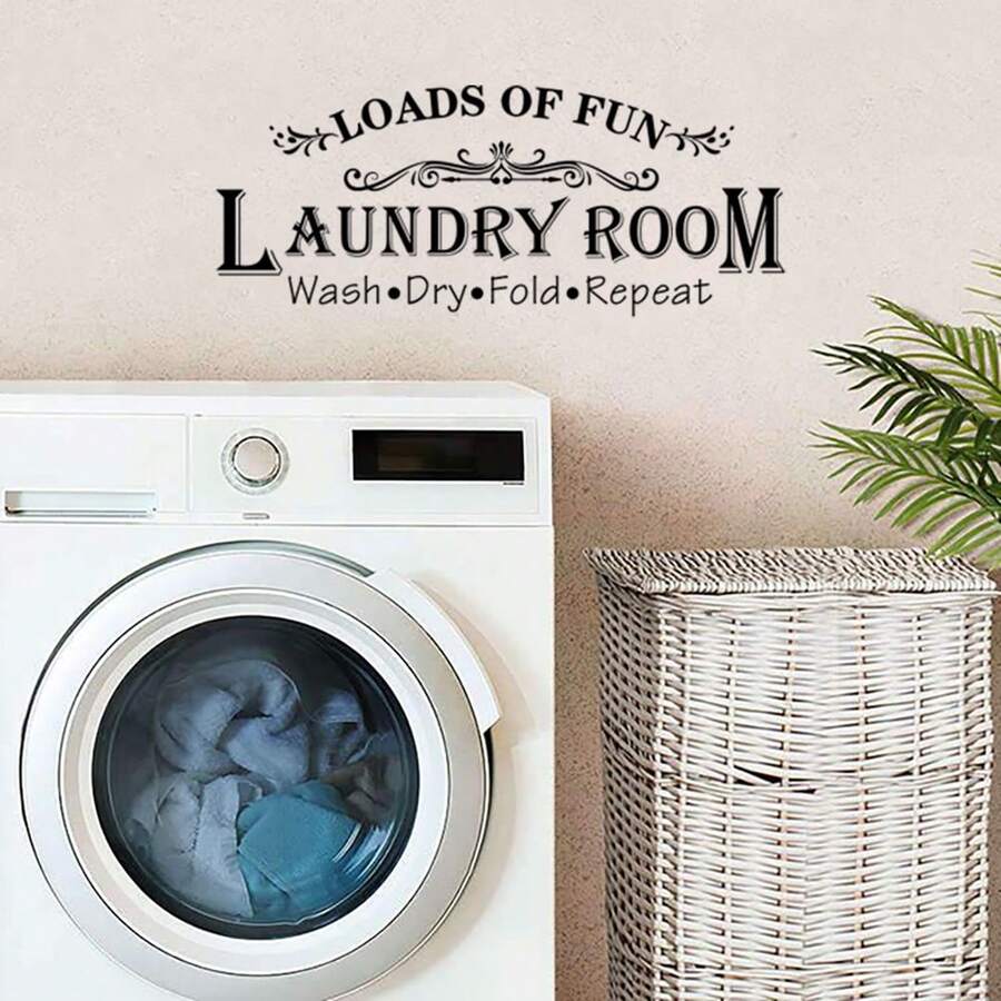 1pc Funny Laundry Room Wall Sticker Wash Dry Fold Repeat Dirty Again Wall Decals For Washroom Laundromat Home Wall Decor - Laundry Room - View 1
