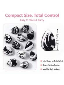 12pcs Mini Water Drop Makeup Sponge Set, Soft And Bouncy, Non-Absorbent, Foundation Concealer Powder Puff, Wet And Dry Use - Black - View 3