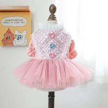 5pcs Sweet Glitter Mesh Pet Dress, Ruffle Collar Petal Sleeve Mesh Cake Skirt, Cute Atmosphere Outfit For Kittens And Puppies - Multicolor - View 3
