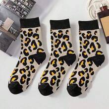 1/3 Pairs Personalized Leopard Print Cheetah Pattern Mid-Calf Men's Socks, Street Style, Suitable For All Seasons. - Multicolor - View 7