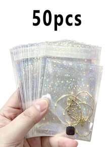 200/100/50/30/10pcs PVC Transparent Reusable Sealable Jewelry Bags, Disposable Storage Bags, Laser Transparent Packaging Bags, Anti-Oxidation, Prevent Discoloration, For Storing Earrings, Necklaces, Jewelry And More. - Multicolor - View 15