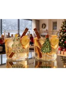 3D Christmas Tree Glass Cups, 2 Packs Clear Drinking Glass Tumblers, Festive Xmas Decor Glassware For Cocktail, Juice, Beverage, Christmas Gift For Home Party. - White + Green - View 5