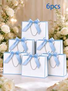 White Paper Gift Bag With Decorative Border, Tote Shopping Bag With Bow And Rope Handle; Suitable For Bridal Shower, Wedding Guest Favors, Baby Shower And Various Party Gift Packaging; Premium Reusable Paper Gift Box, Wedding Favor Bag - Multicolor 3 - View 7