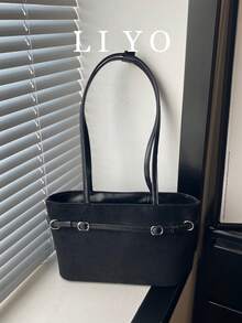 Women's Shoulder Bag Tote Bag With Metal Buckle Decor Large Capacity Underarm Shoulder Bag - Black - View 1