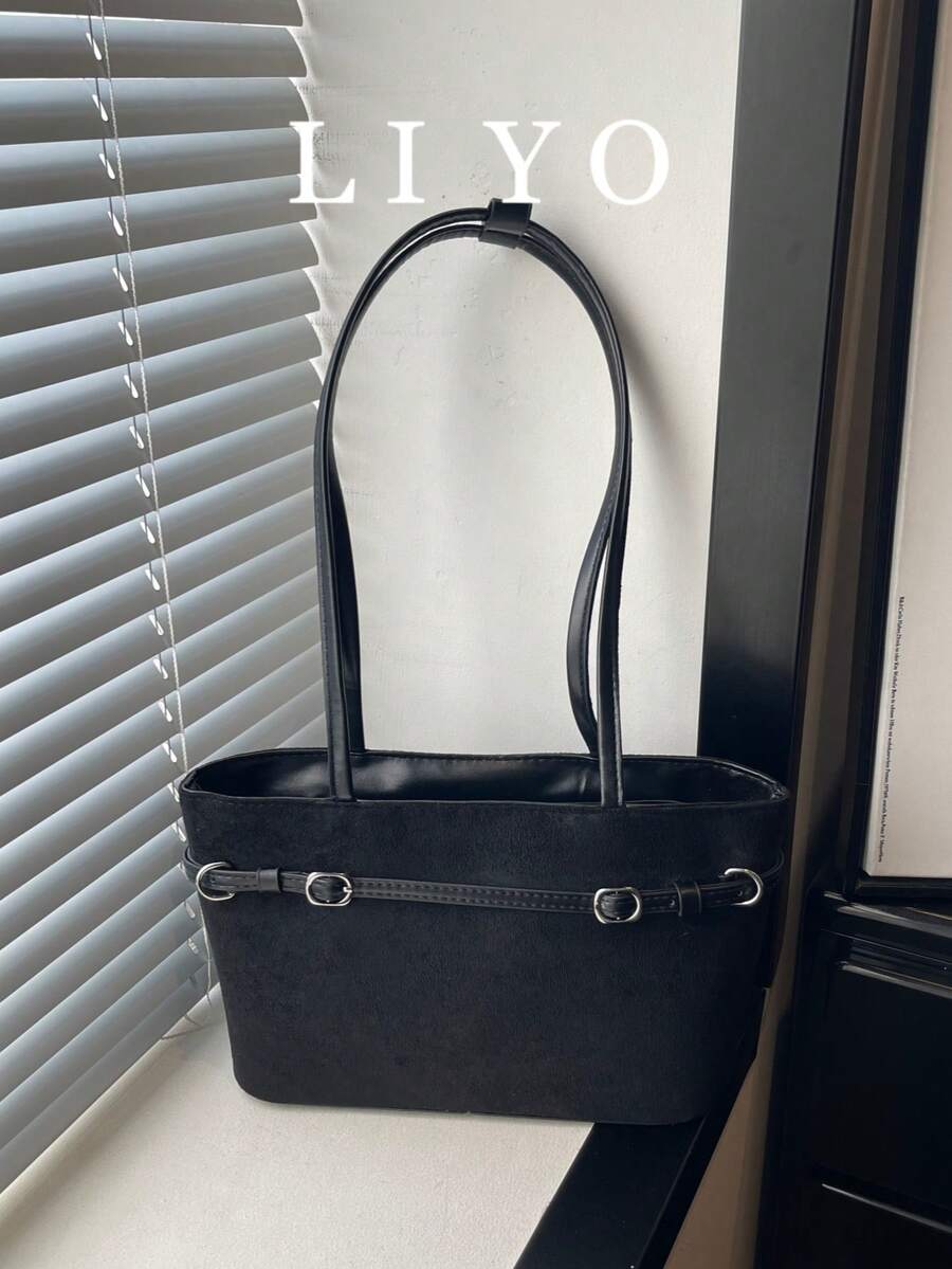 Women's Shoulder Bag Tote Bag With Metal Buckle Decor Large Capacity Underarm Shoulder Bag - Black - View 1