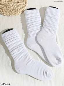 4/8/10/12/16/20pcs Solid Color Couple Socks, Solid Color Slouch Socks, Women's Mid-Calf Socks, Short Socks, All-Season Gift (Without Sock Card), 1 Pair - White - View 13