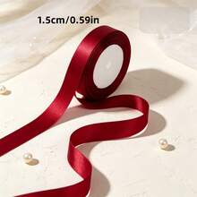 1 Roll Burgundy Silk Ribbon, Christmas Ribbon, Jewelry Display Packaging, Floral Gift Wrapping, DIY Party Decoration, Valentine's Day, Used For Table & Chair Decoration, Flower Gate, Gift Box, Cake Decoration, Clothing Accessories, Bow Ribbon - Claret - View 7