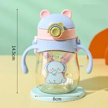1pc Kids Straw Cup For 6 Months+ Baby Learning To Drink, Kindergarten Anti-Scald Anti-Drop Strong Ball Button Switch, Strap Handle, Cartoon Pattern, Unisex, Sealed Leak-Proof - 410ml - View 10
