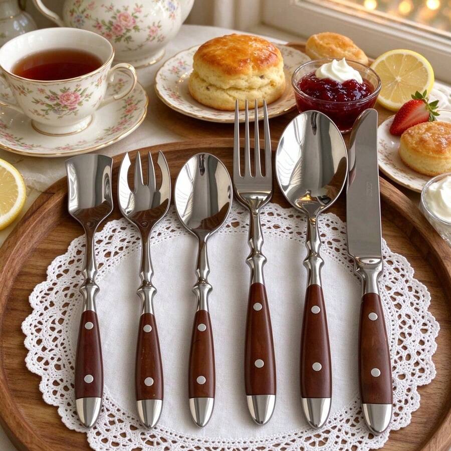 1pc Walnut Wood Cutlery Set With 2 Nails, Luxury High-End Stainless Steel Tableware, Dinner Knife, Fork, Spoon, Salad Fork, Teaspoon, Ice Cream Spoon - View 1