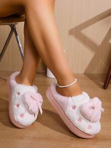 Closed-Toe Color Block Patchwork Fashion Embroidered Couple Slippers For Home All Seasons - Pink - View 4