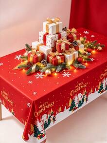 Taplak Meja Natal Persegi Panjang dengan Permukaan Foil, Ukuran 54*72/54*108 Inci, Motif Santa Claus, Pohon Natal, dan Kepingan Salju Berwarna Merah & Hijau, Cocok untuk Makan Malam Liburan, Pertemuan Keluarga, dan Pesta Natal - Taplak meja Natal A - View 6