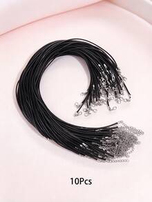 10/20/50 Pcs Tali Kulit Hitam Kepang yang Dapat Diatur, Tali Lilin, Kalung Buatan Tangan DIY, Liontin, Gesper Lobster, Rantai Perhiasan - Hitam - View 9