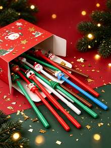 Random 10pcs Christmas Pens, Assorted Cute Designs With Santa, Reindeer And Snowman, Lightweight Grip, Perfect For Office And Holiday Gifts, Party Favors, Classroom Prizes, As Christmas Gift Stocking Stuffers - Christmas Style Pen - View 3