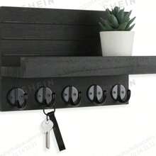 Wall Mounted Key Holder, Decorative Key And Mail Holder With Shelf, With Large Hooks For Bags, Coats, Umbrellas – Paulownia Wood Key Hanger With Mounting Hardware - 5 Hooks - View 3