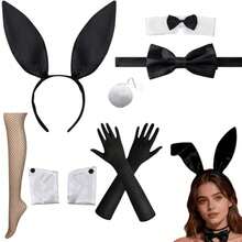 8pcs Costume Set For Women, Rabbit Ear Headband, Gloves, Fluffy Tail, Bowknot, Adult Rabbit Cosplay Accessories, Halloween Easter Party Outfit, Easter Bunny For Adults - Multicolor - View 4