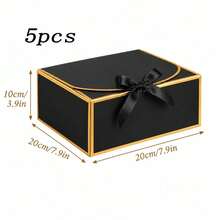 1/5/10 piezas Caja de regalo con tapa | Caja de regalo con borde dorado, cinta opcional, adecuada para invitación de dama de honor, regalo de boda, regalo de cumpleaños, favor de fiesta, empaque de regalo del Día de San Valentín, etc. - Negro con detalles dorados - Ver 14