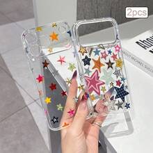 2件裝創意全螢幕星星與波點圖案彩繪眼睛防摔手機殼，適用於 Apple XS/XS Max/XR/11/12/13/14/14 Plus/15/15 Plus/16/16 Plus/17/17 Pro 及其他機型保護殼，拍攝時光線可能導致輕微色差 - 彩色 - 查看 5