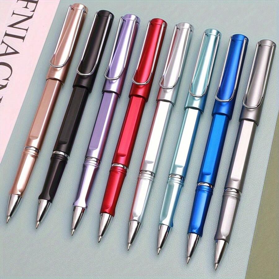8pcs Metallic Texture Neutral Pens, Clear And Smooth Writing, 0.5mm Tip, Suitable For High-End Business Meetings, Office And School Supplies - Metal Texture - View 1